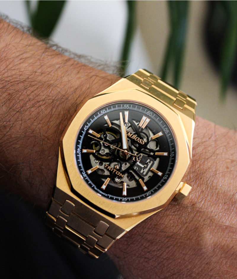 שעון אוטומטי בציפוי זהב 18K דגם TRITON
